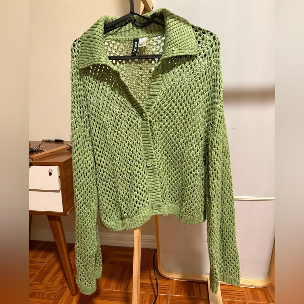 H&M Light Green Open-Knit Cardigan